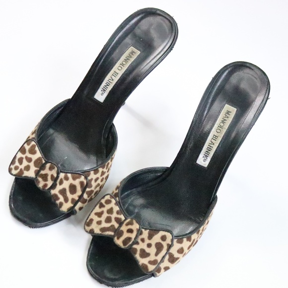 Manolo Blahnik Shoes - Manolo Blahnik Animal Print Bow Slides - 40-N005